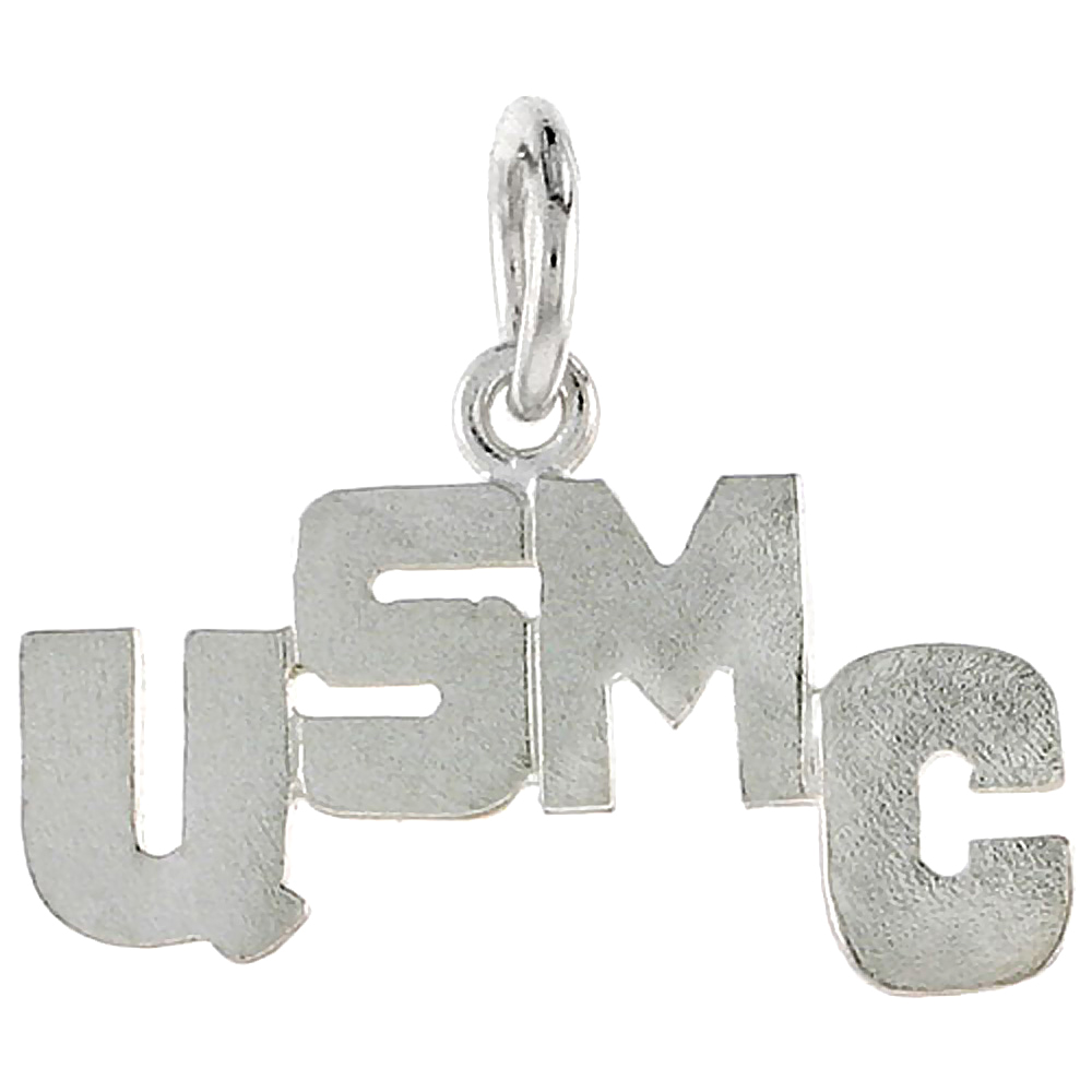 STERLING SILVER USMC WORD CHARM PENDANT FOR WOMEN AND MEN 7/8 INCH WIDE
