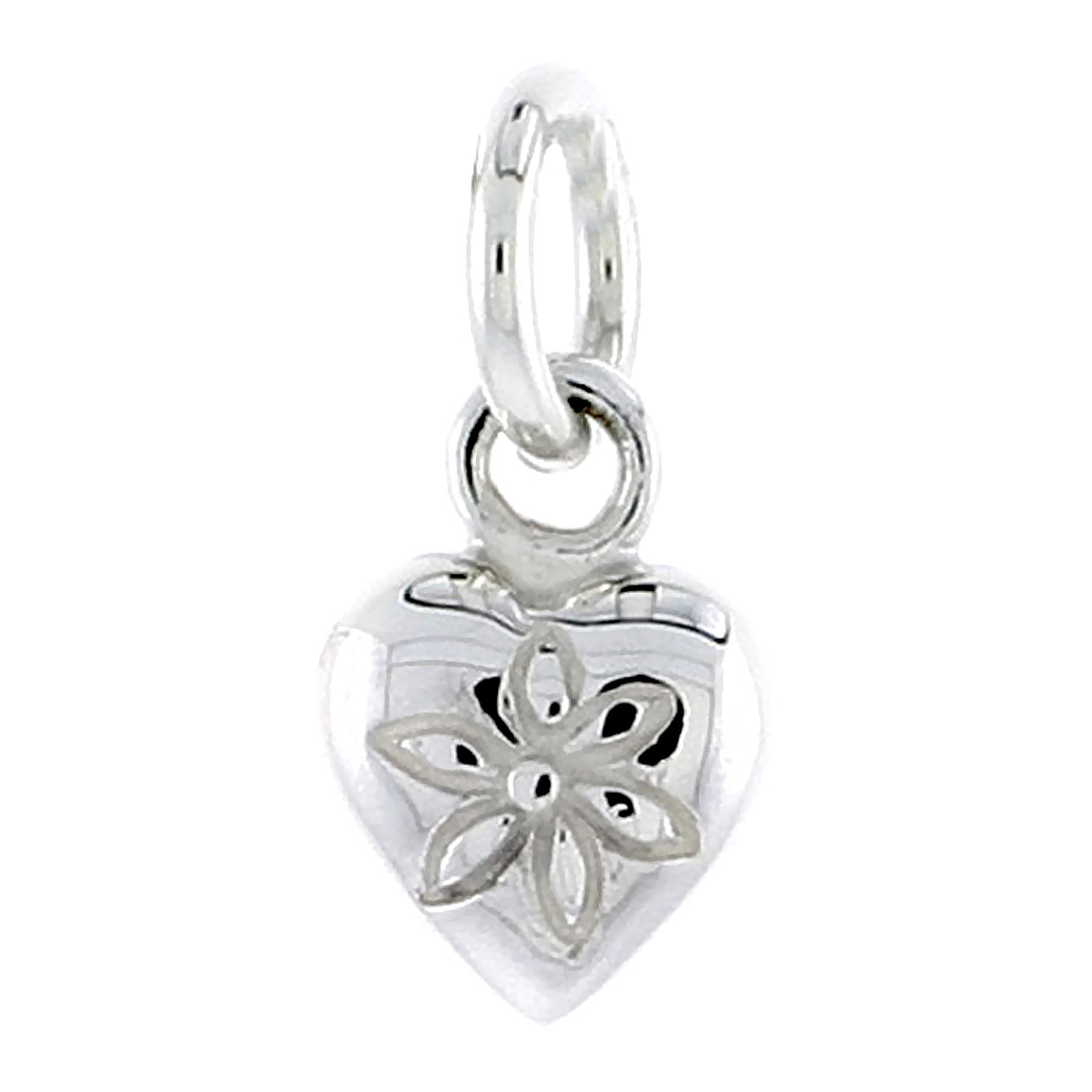 STERLING SILVER TINY HEART CHARM 3/8 INCH TALL