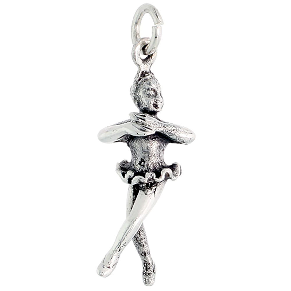 STERLING SILVER BALLERINA ( PIQUE TURN POSITION ) CHARM 1 1/8 INCH TALL