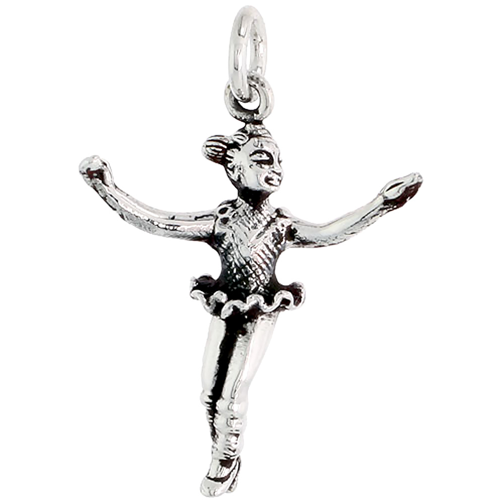 STERLING SILVER BALLERINA CHARM 1 1/8 INCH TALL