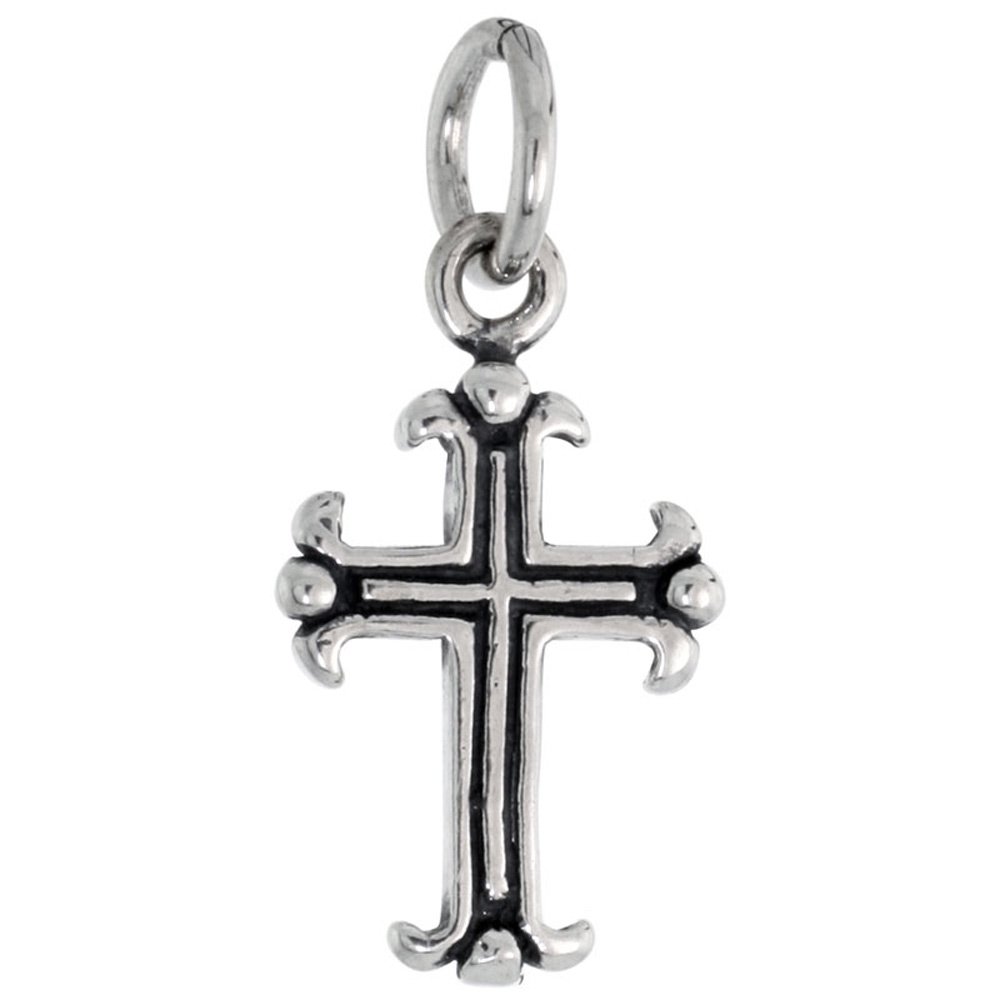 STERLING SILVER TINY CROSS FLEURY CHARM 3/4 INCH TALL