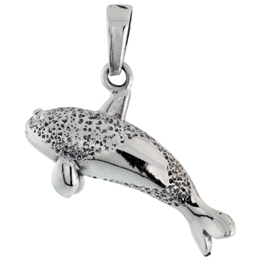 STERLING SILVER WHALE CHARM 1 INCH WIDE
