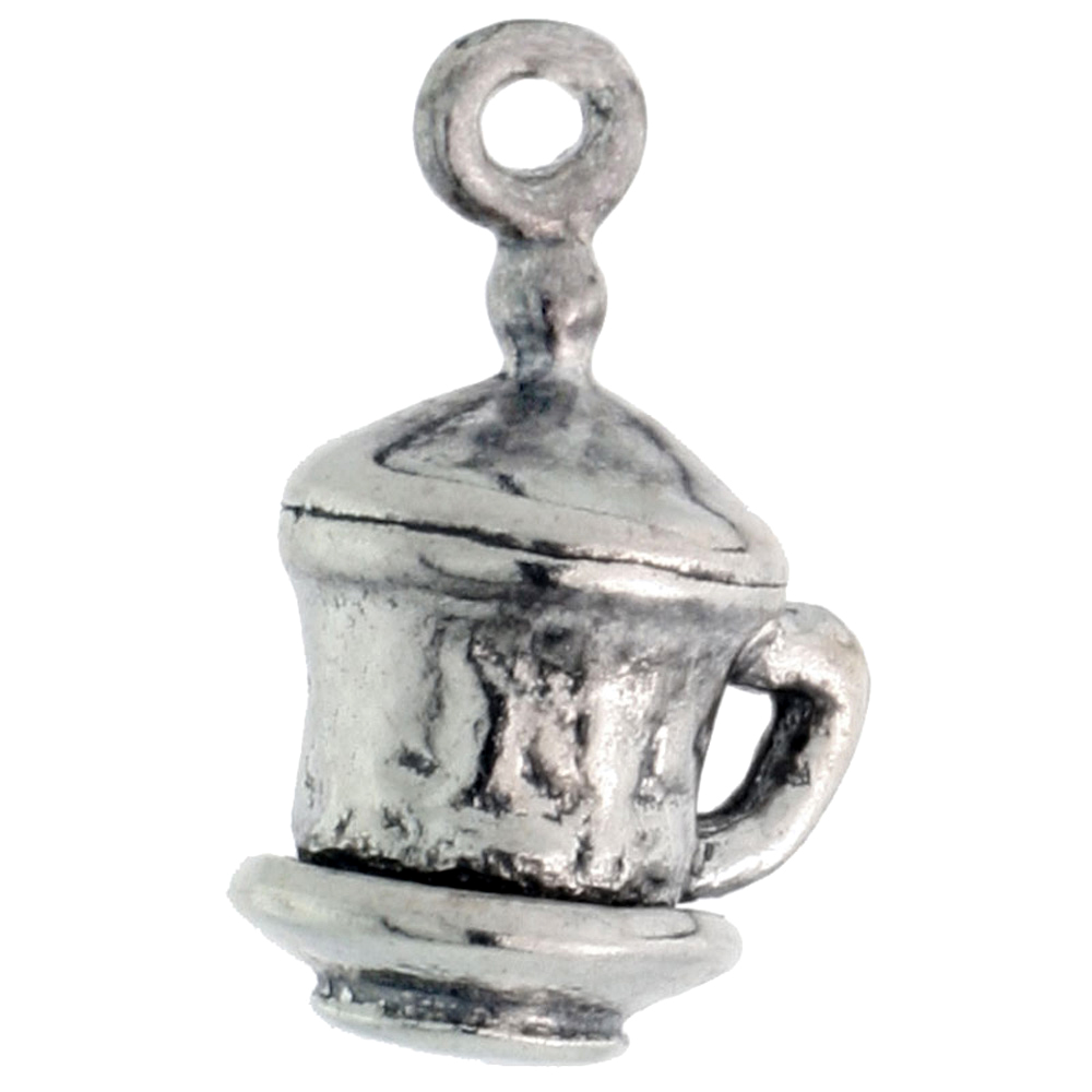 STERLING SILVER TINY CUP & SAUCER CHARM 1/2 INCH TALL