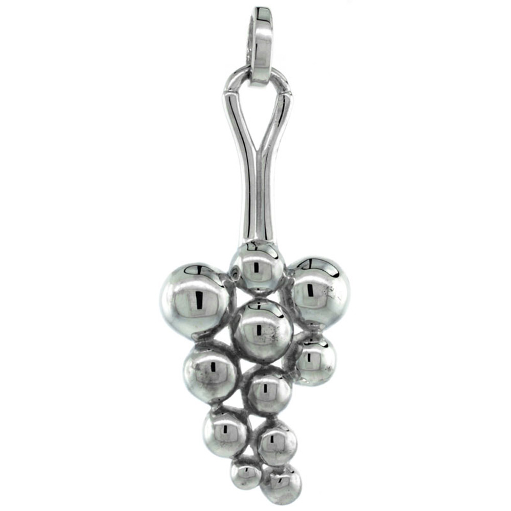 STERLING SILVER CLUSTERED GRAPES PENDANT HIGH POLISHED FINISH 1 11/16 INCH