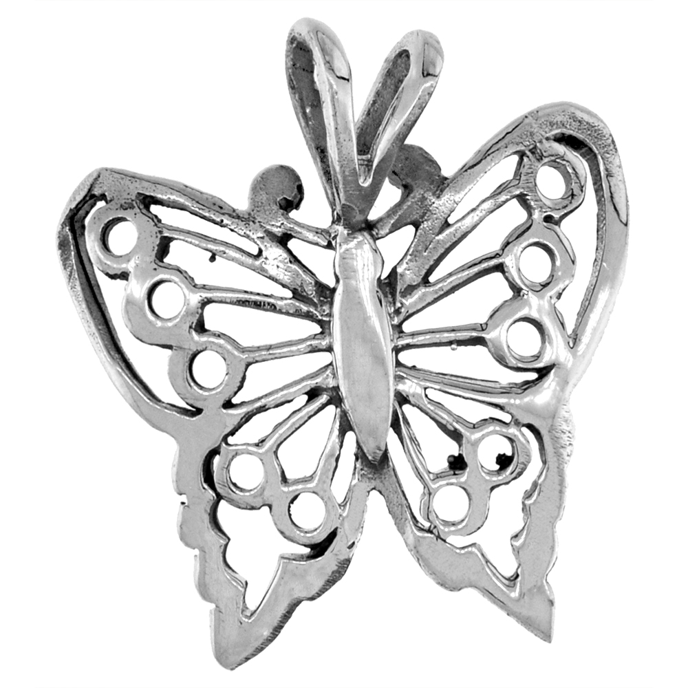 7/8 INCH STERLING SILVER BUTTERFLY PENDANT FOR WOMEN DIAMOND-CUT OXIDIZED FINISH NO CHAIN