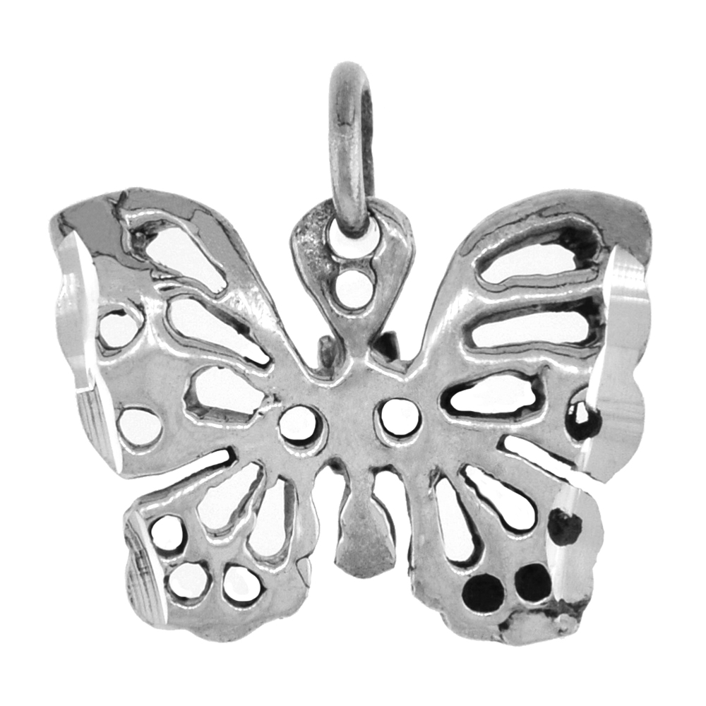 TINY 5/8 INCH STERLING SILVER FILIGREE BUTTERFLY PENDANT FOR WOMEN DIAMOND-CUT OXIDIZED FINISH NO CHAIN