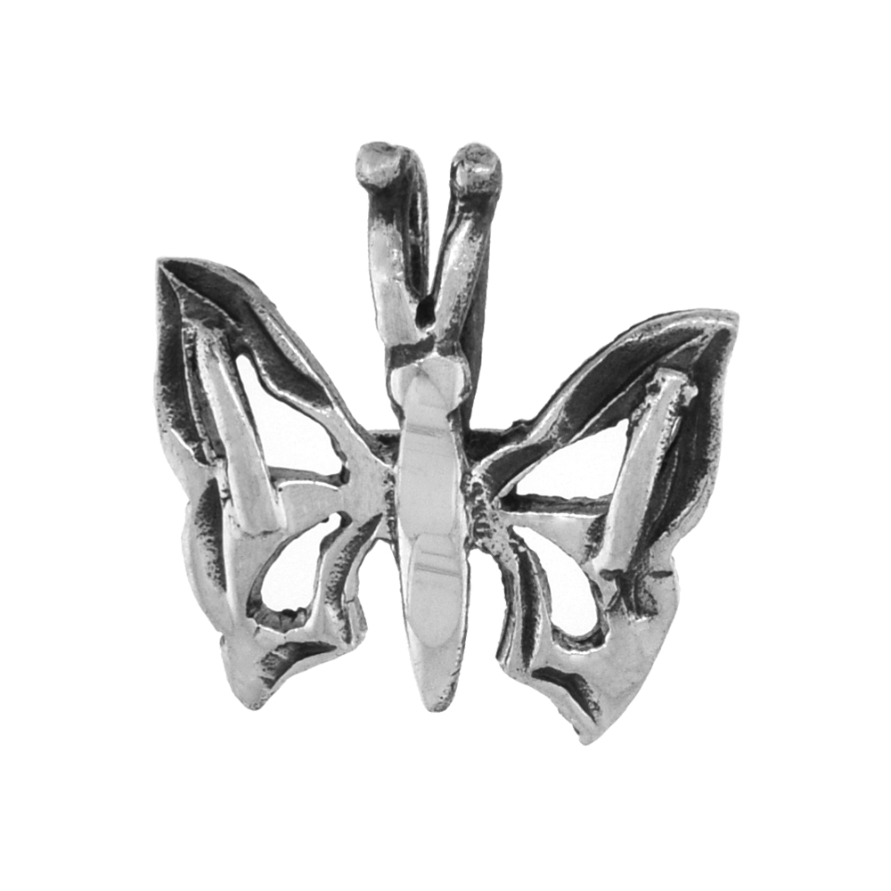 VERY TINY 1/2 INCH STERLING SILVER BUTTERFLY PENDANT FOR WOMEN DIAMOND-CUT OXIDIZED FINISH NO CHAIN