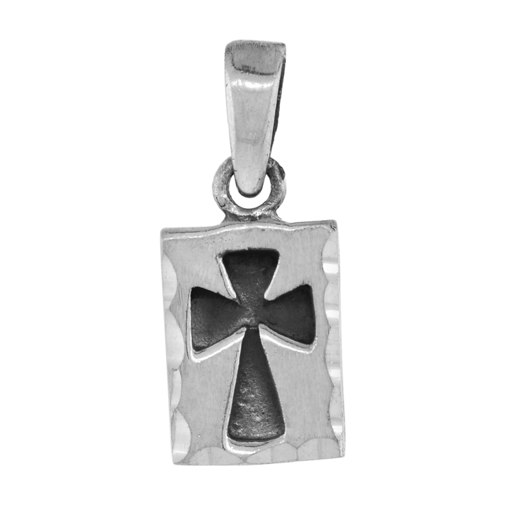 TINY 5/8 INCH STERLING SILVER ST. JOHN'S CROSS PENDANT FOR WOMEN DIAMOND-CUT OXIDIZED FINISH NO CHAIN