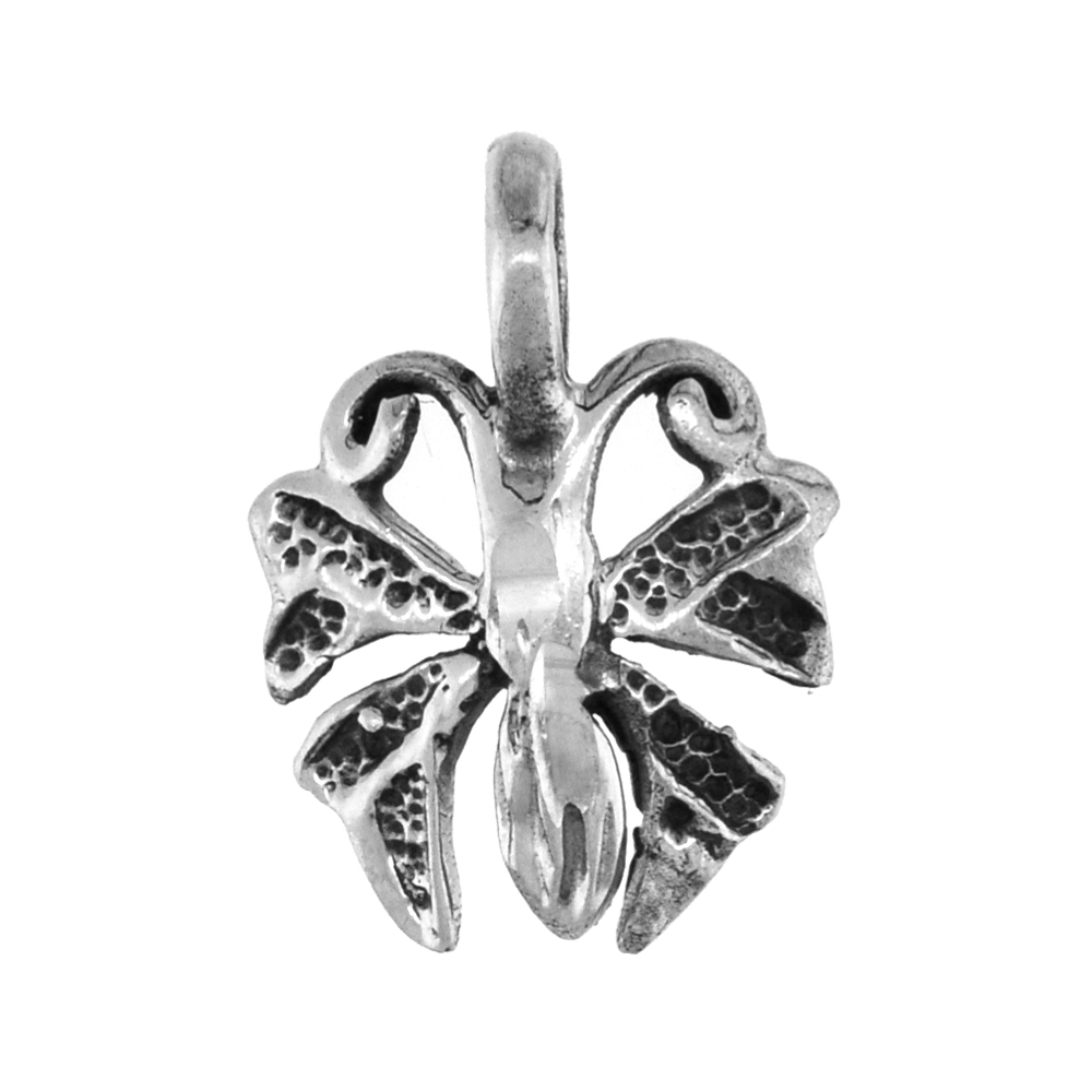 TINY 5/8 INCH STERLING SILVER TEENY BUTTERFLY PENDANT FOR WOMEN DIAMOND-CUT OXIDIZED FINISH NO CHAIN