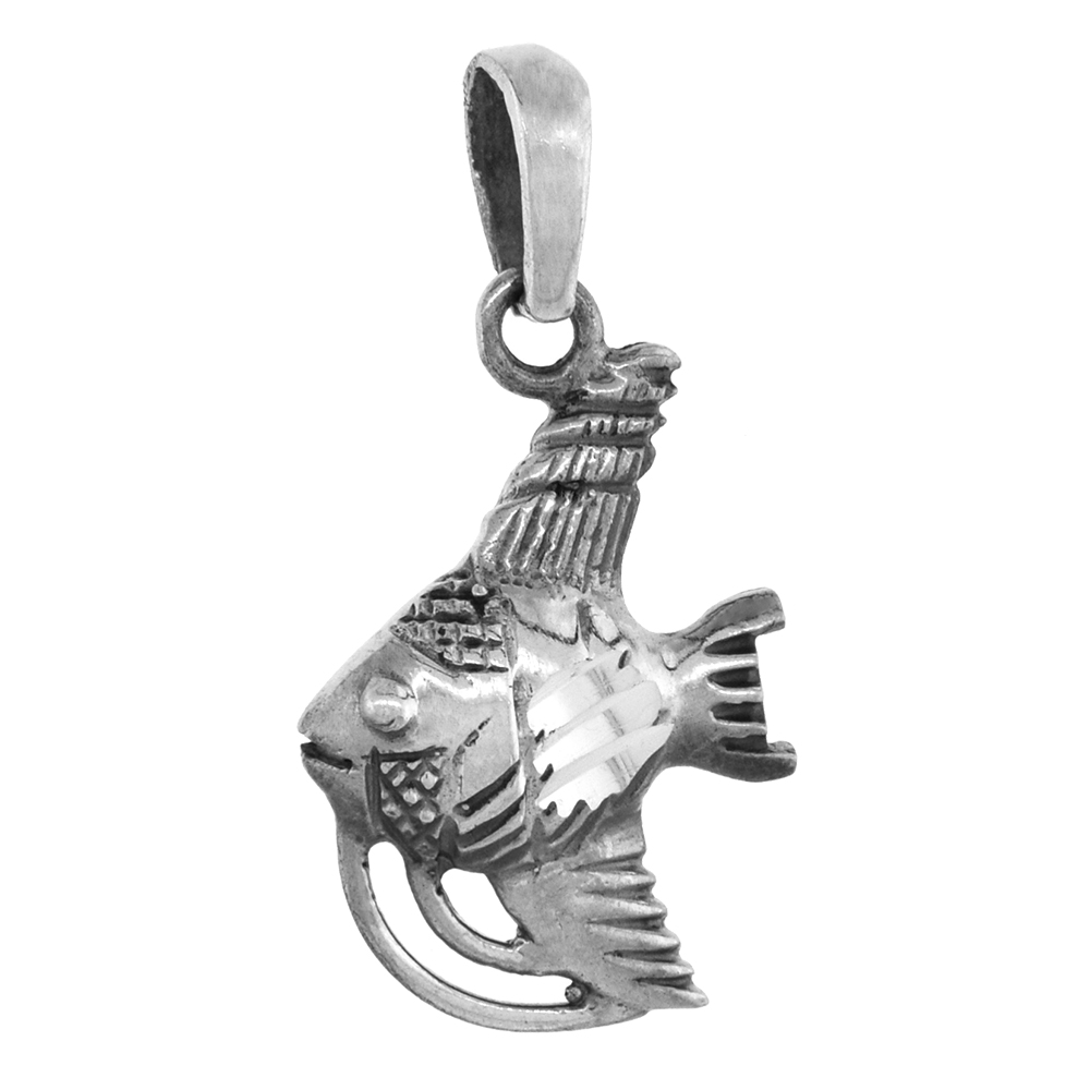 1 1/16 INCH STERLING SILVER ANGELFISH PENDANT DIAMOND-CUT OXIDIZED FINISH NO CHAIN (NO CHAIN)