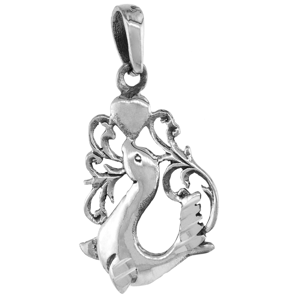 1 INCH STERLING SILVER SEAL BALANCING HEART PENDANT DIAMOND-CUT OXIDIZED FINISH NO CHAIN