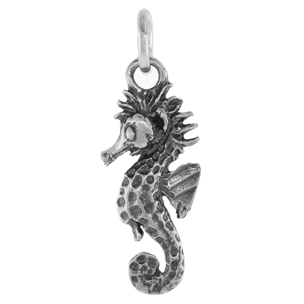 7/8 INCH STERLING SILVER SEAHORSE PENDANT DIAMOND-CUT OXIDIZED FINISH NO CHAIN