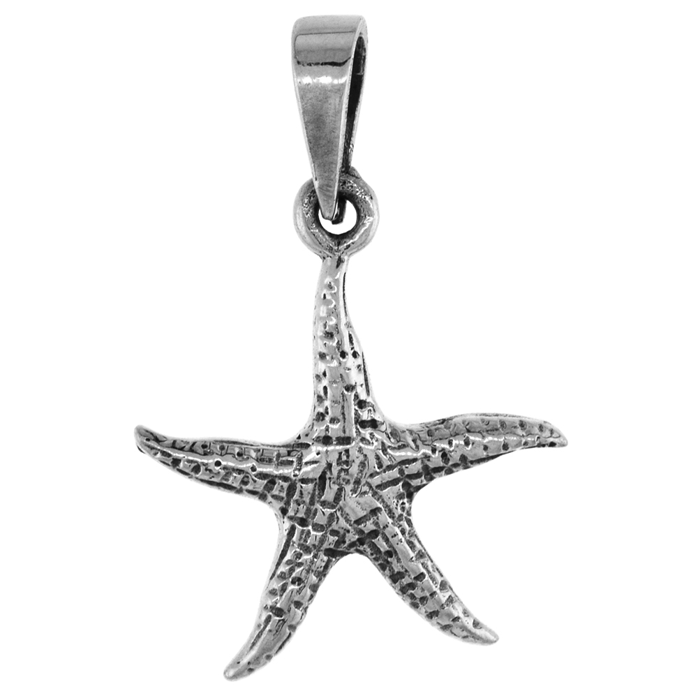 7/8 INCH STERLING SILVER STARFISH PENDANT DIAMOND-CUT OXIDIZED FINISH NO CHAIN