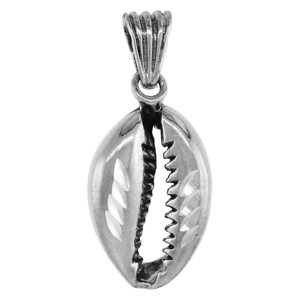 7/8 INCH STERLING SILVER SEA SNAIL SHELL PENDANT DIAMOND-CUT OXIDIZED FINISH NO CHAIN