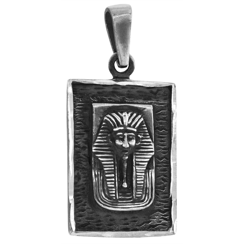 1 INCH STERLING SILVER EGYPTIAN KING TUT MASK IN A FRAME PENDANT DIAMOND-CUT OXIDIZED FINISH NO CHAIN