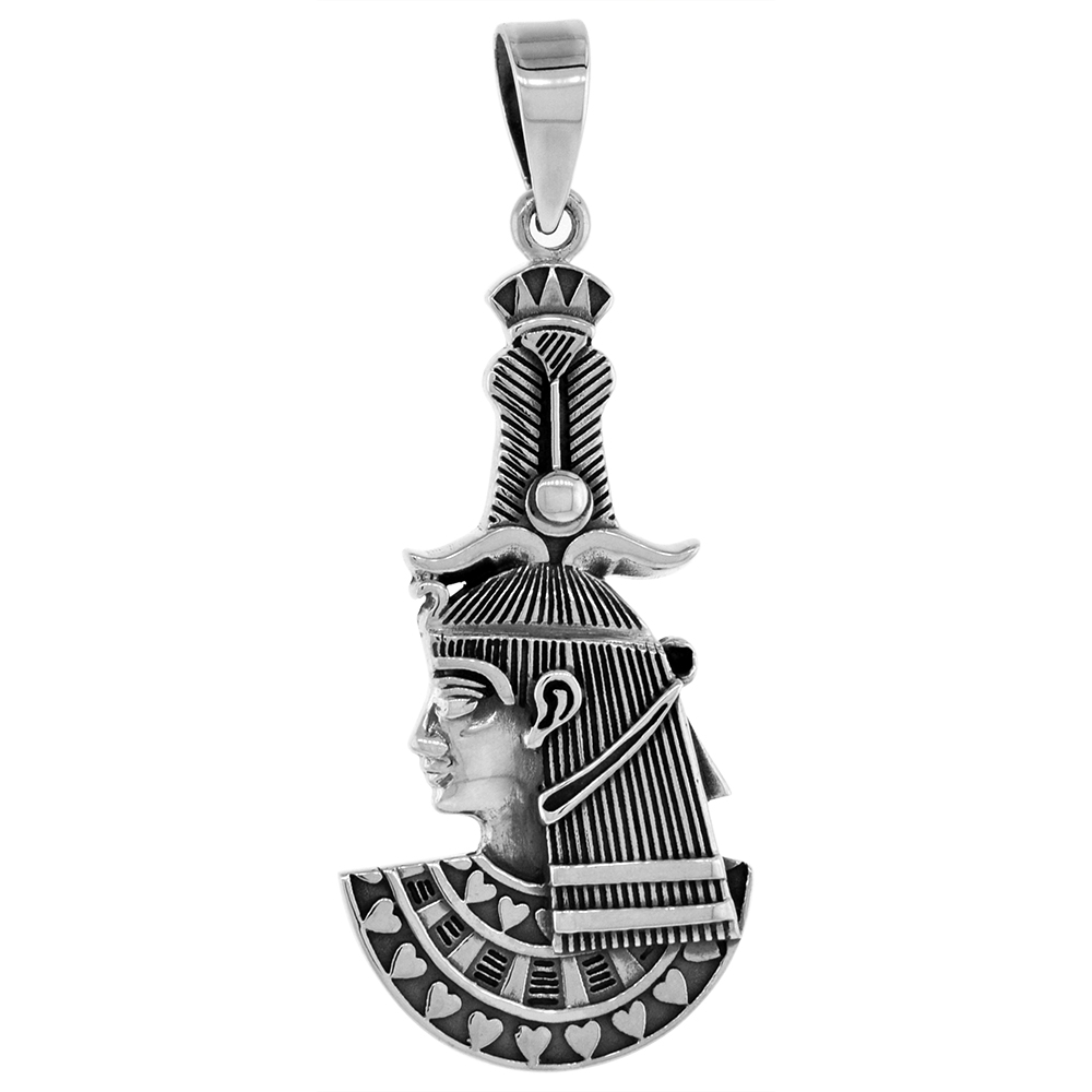 1 3/8 INCH STERLING SILVER KHNUM EGYPTIAN GOD OF REBIRTH PENDANT DIAMOND-CUT OXIDIZED FINISH NO CHAIN