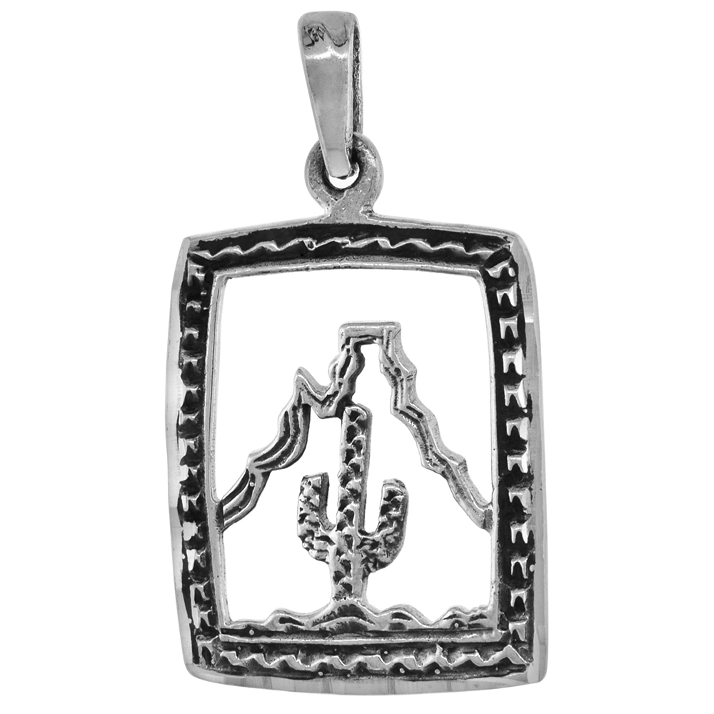 1 INCH STERLING SILVER ARIZONA DESERT SCENERY PENDANT DIAMOND-CUT OXIDIZED FINISH NO CHAIN