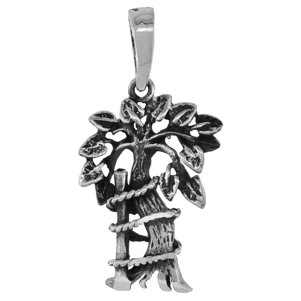 SMALL 3/4 INCH STERLING SILVER SYMBOL OF ORTHOPEDICS TREE OF ANDRY PENDANT FOR WOMEN DIAMOND-CUT OXIDIZED FINISH NO CHAIN