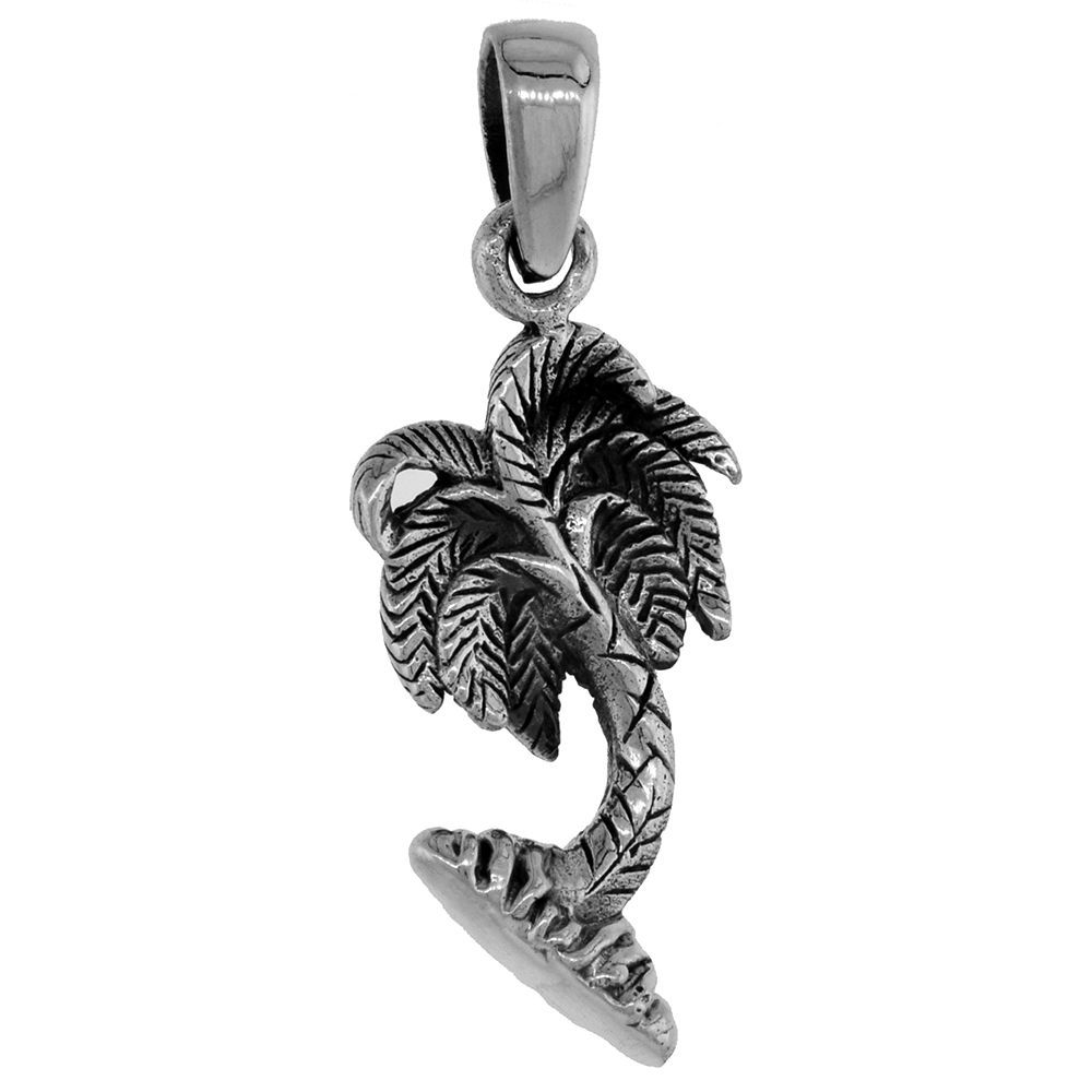 1 INCH STERLING SILVER PALM TREE PENDANT DIAMOND-CUT OXIDIZED FINISH NO CHAIN