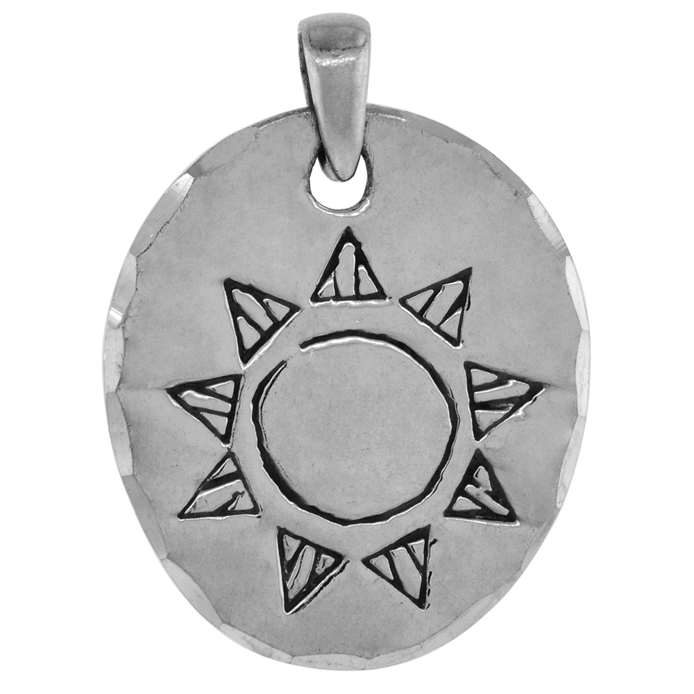 1 1/8 INCH STERLING SILVER NATIVE AMERICAN STYLE SUN SYMBOL PENDANT DIAMOND-CUT OXIDIZED FINISH NO CHAIN