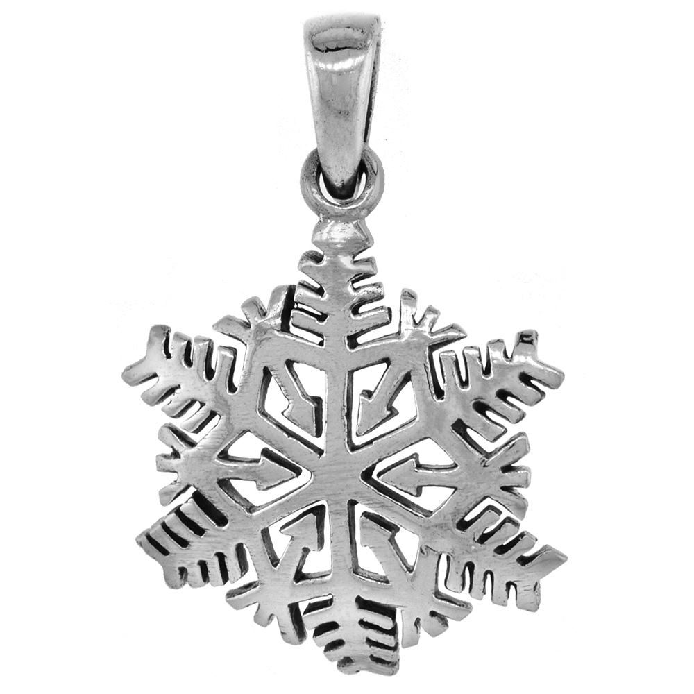 1 inch Sterling Silver Snowflake Necklace Diamond-Cut Oxidized finish available with or without chain