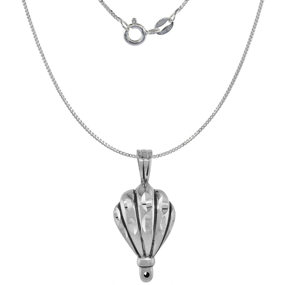 1 1/16 inch Sterling Silver Clamshell Hot Air Balloon Pendant Diamond-Cut Oxidized finish NO Chain