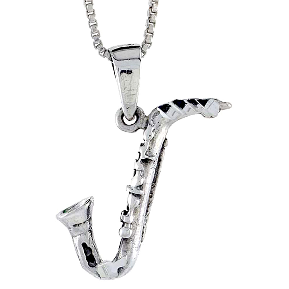 STERLING SILVER SAXOPHONE PENDANT 7/8 INCH TALL