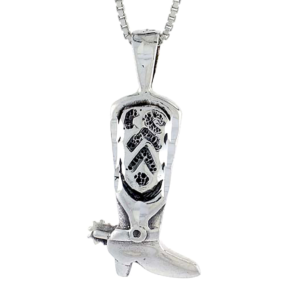 STERLING SILVER COWBOY BOOT PENDANT 1 INCH TALL