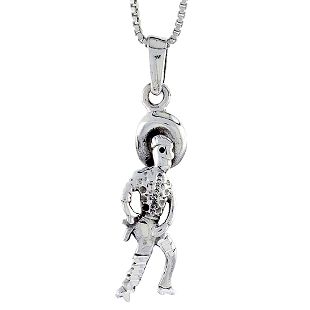 STERLING SILVER COWBOY PENDANT 1 INCH TALL