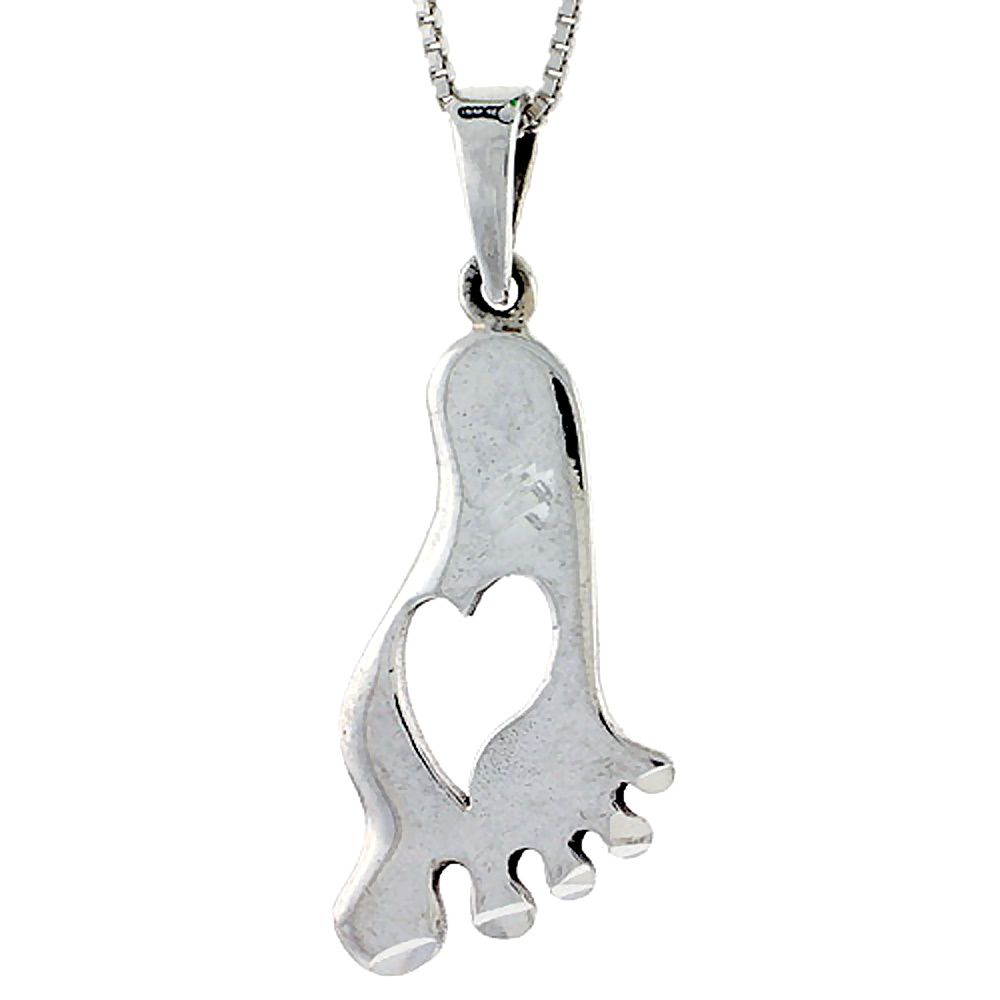 STERLING SILVER FOOTPRINT WITH HEART CUT-OUT PENDANT 1 1/8 INCH TALL