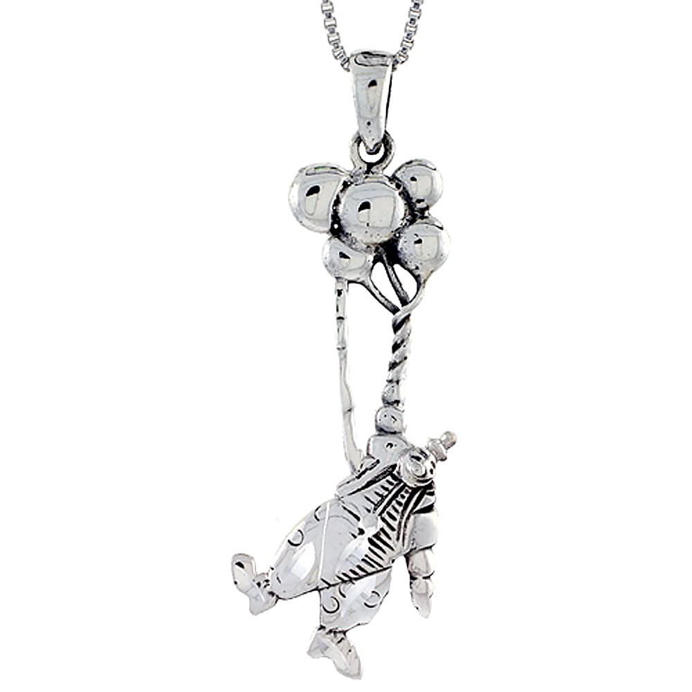STERLING SILVER CLOWN WITH BALLOONS PENDANT 1 1/2 INCH TALL