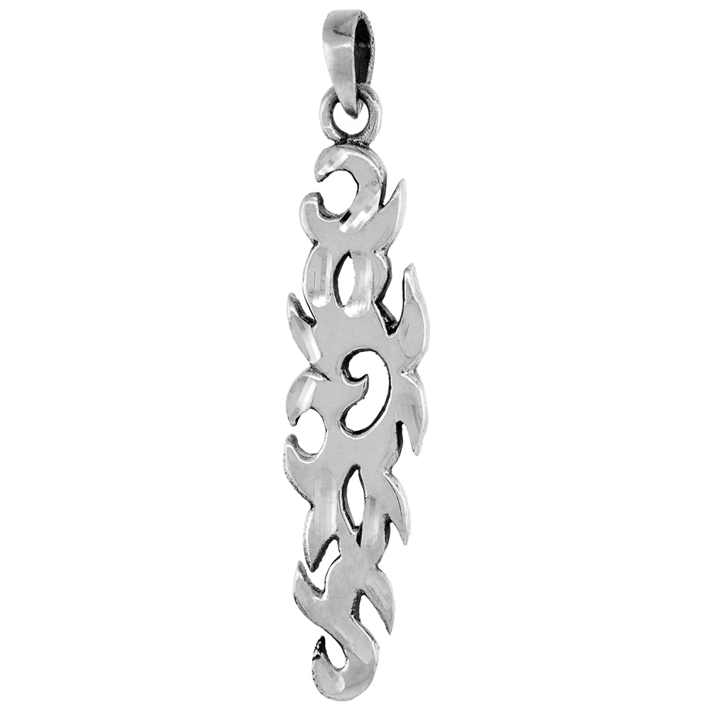 LARGE 2 3/16 INCH STERLING SILVER TRIBAL LINES PENDANT FOR MEN DIAMOND-CUT OXIDIZED FINISH NO CHAIN