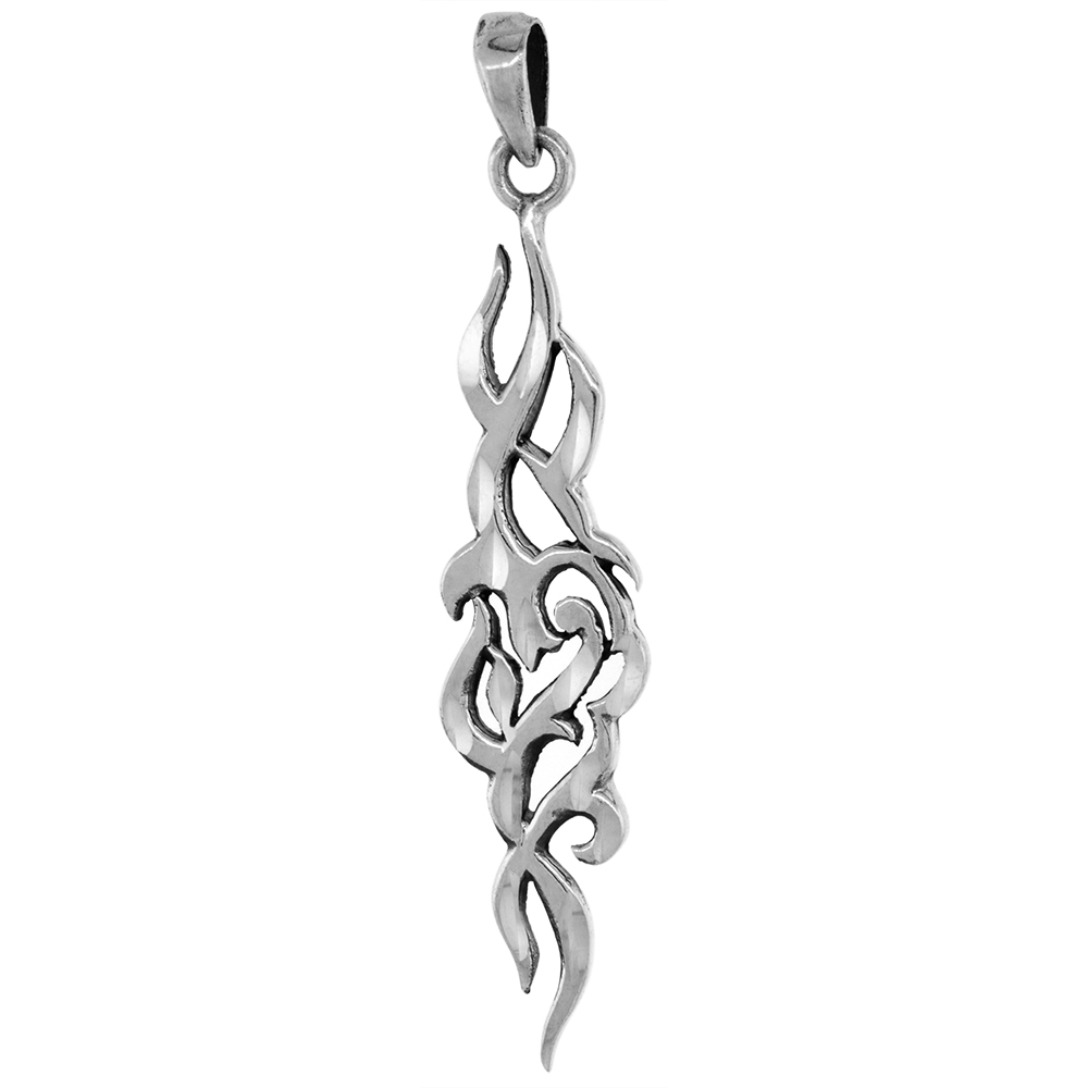 LARGE 2 5/8 INCH STERLING SILVER TRIBAL LINES PENDANT FOR MEN DIAMOND-CUT OXIDIZED FINISH NO CHAIN (NO CHAIN)