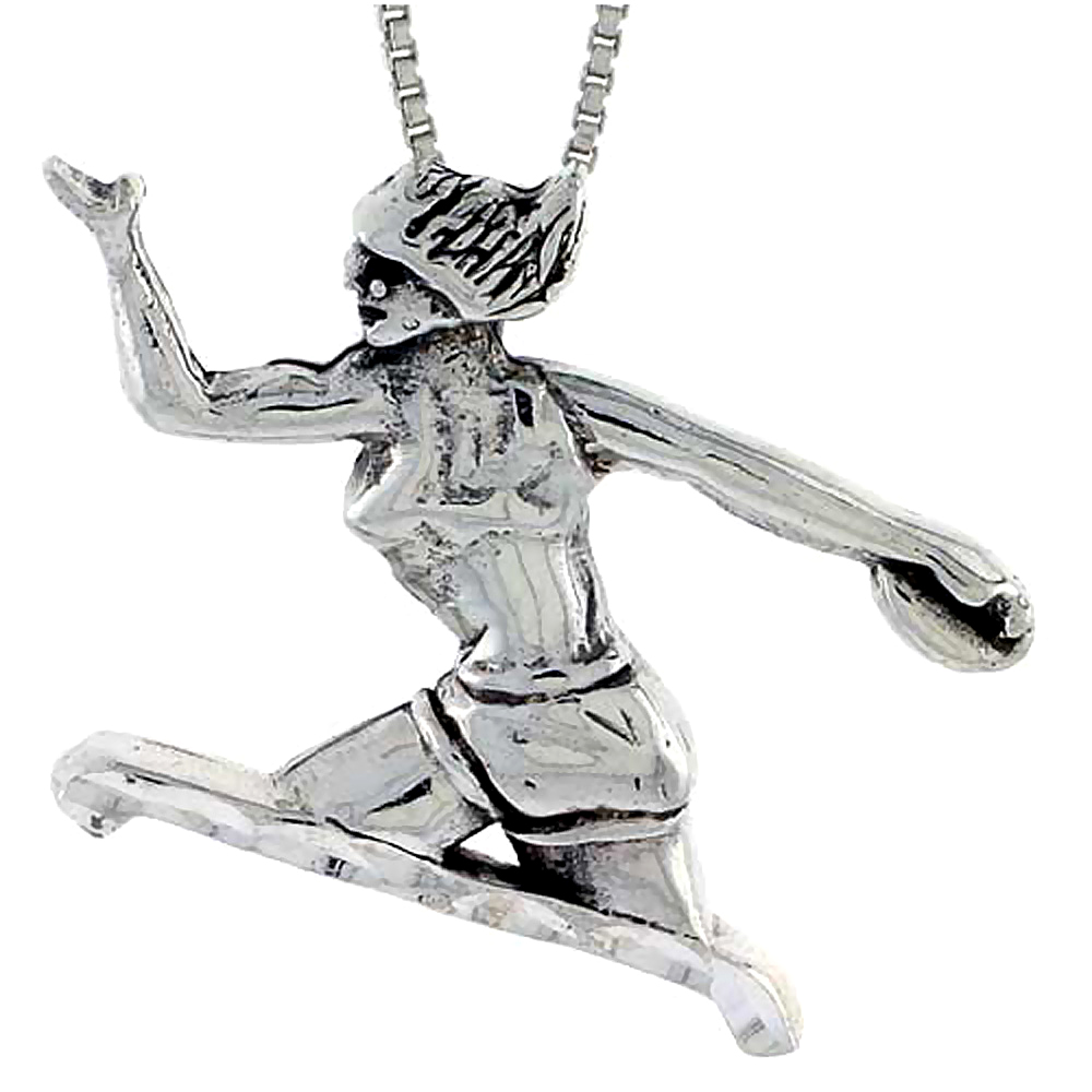 STERLING SILVER DISCUS THROWER PENDANT 1 1/4 INCH TALL
