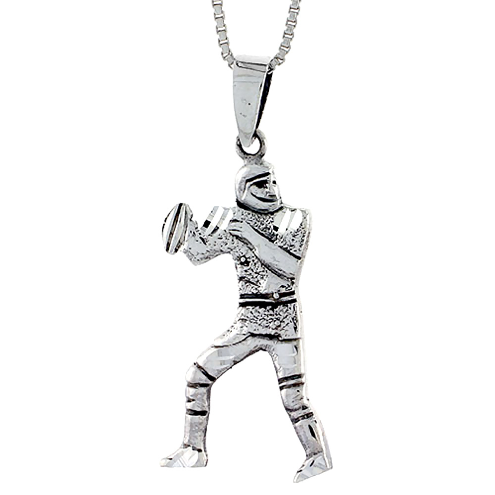 STERLING SILVER FOOTBALL PLAYER PENDANT 1 1/2 INCH TALL