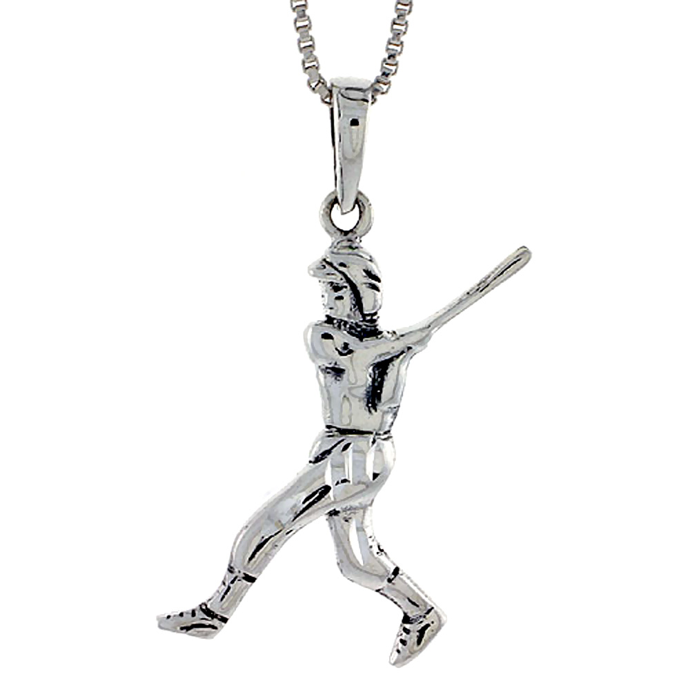 STERLING SILVER BASEBALL PENDANT 1 1/2 INCH TALL