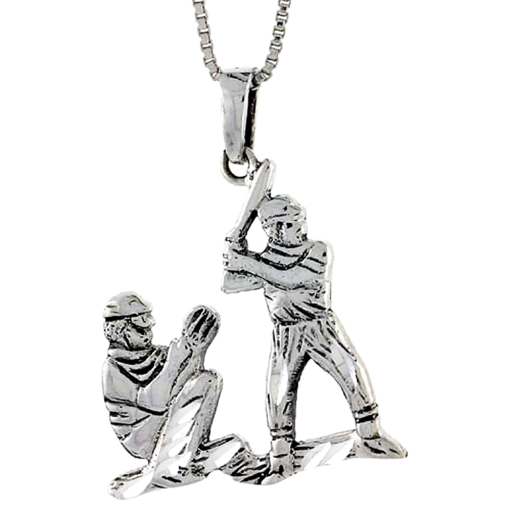STERLING SILVER BASEBALL PENDANT 1 3/8 INCH TALL