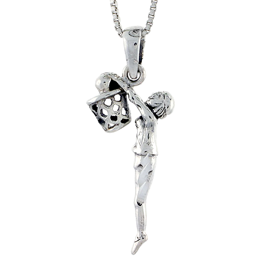 STERLING SILVER BASKETBALL PENDANT 1 1/2 INCH TALL