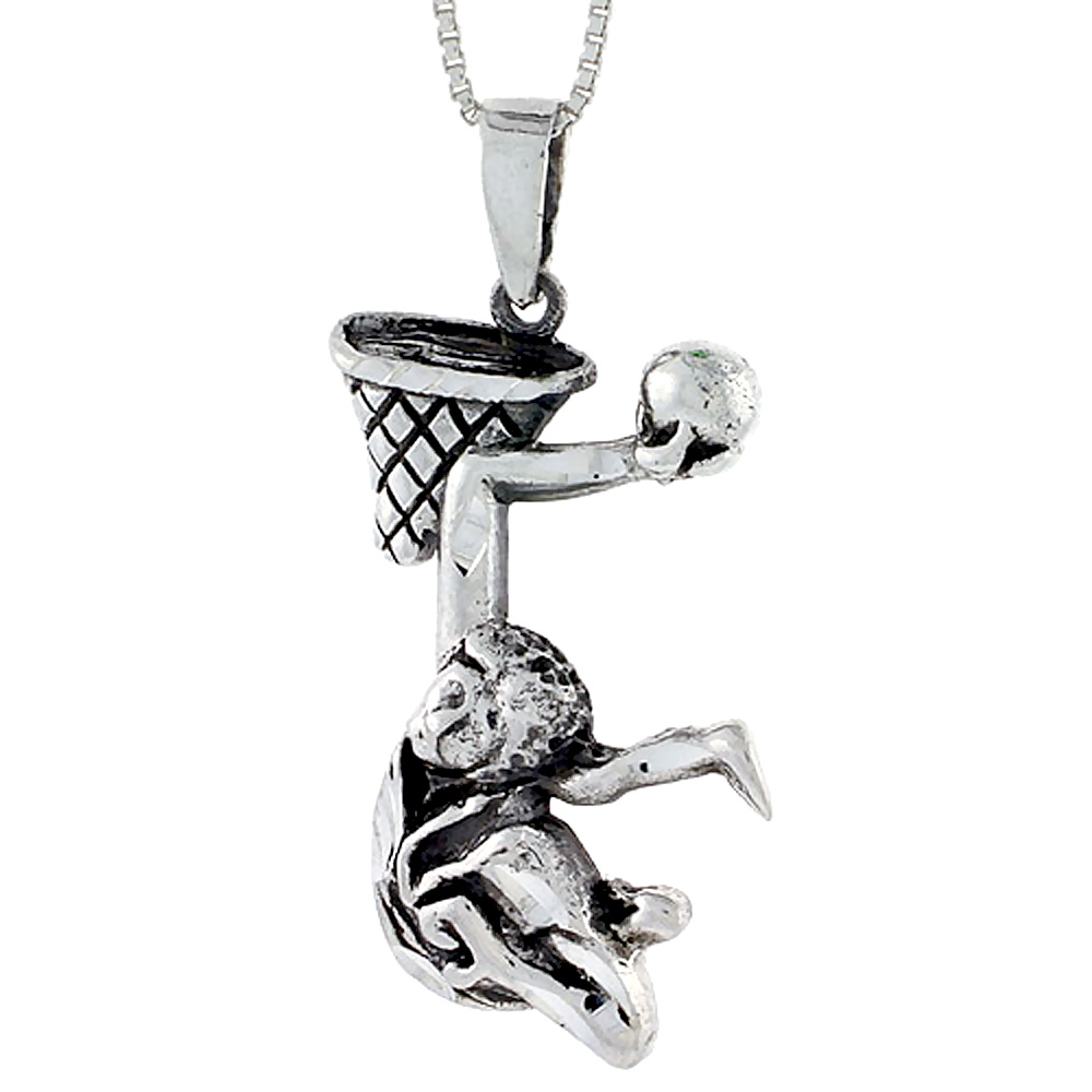 STERLING SILVER SLUM DUNK PENDANT 1 3/4 INCH TALL