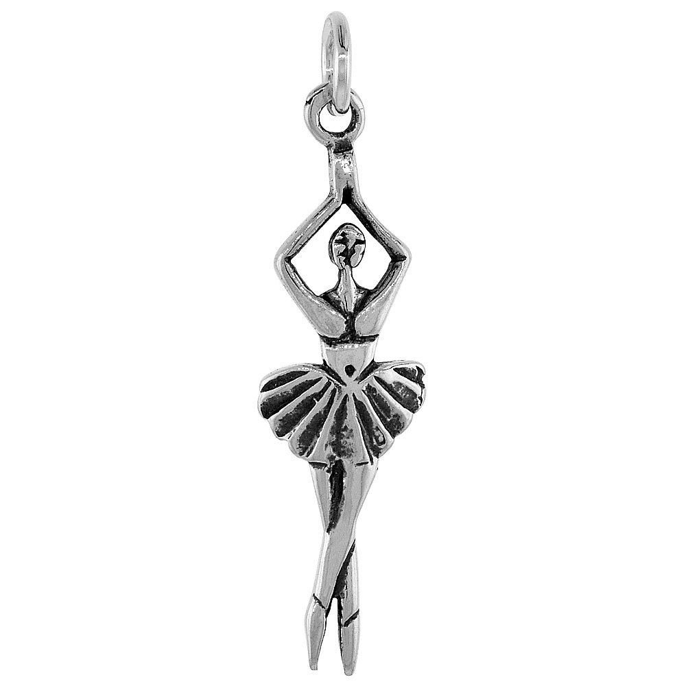 STERLING SILVER BALLET DANCER (BALLERINA) PENDANT 1 3/4 INCH TALL