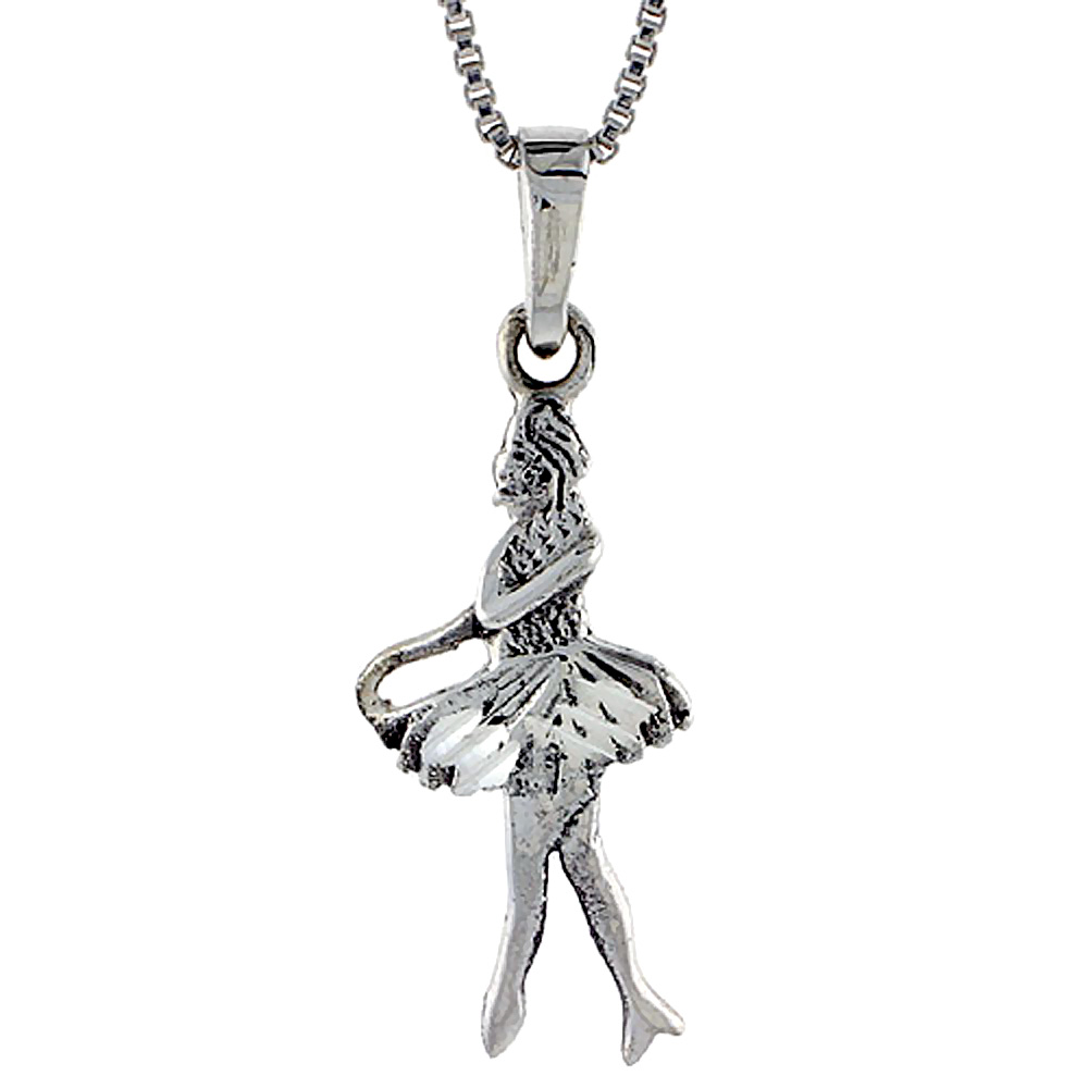 STERLING SILVER BALLET DANCER (BALLERINA) PENDANT 1 1/4 INCH TALL