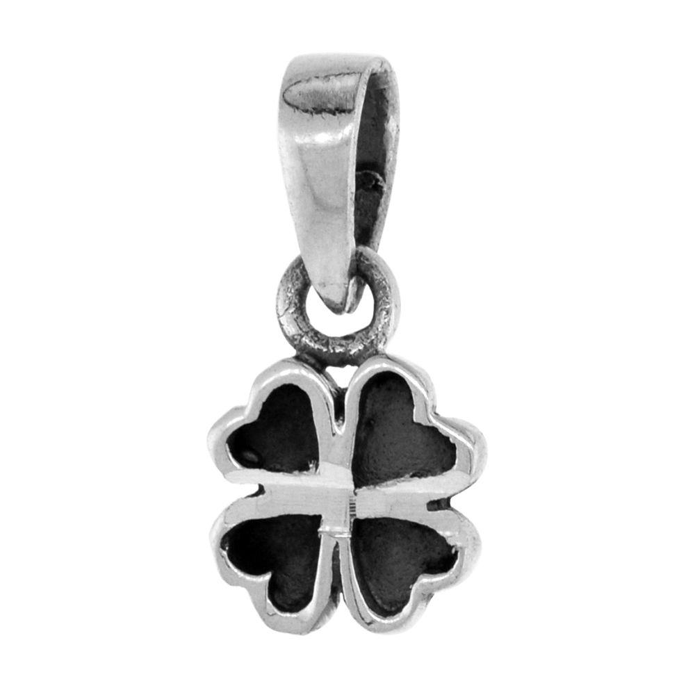 SMALL 3/4 INCH STERLING SILVER 4-LEAF CLOVER PENDANT FOR WOMEN DIAMOND-CUT OXIDIZED FINISH NO CHAIN