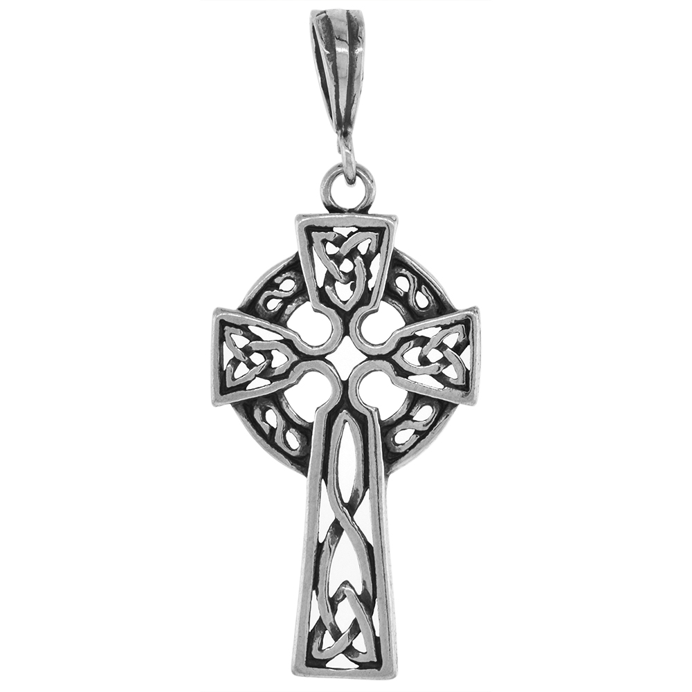 LARGE 1 1/3 INCH STERLING SILVER OPEN CELTIC CROSS PENDANT HIGH CROSS FOR MEN DIAMOND-CUT OXIDIZED FINISH NO CHAIN (NO CHAIN)