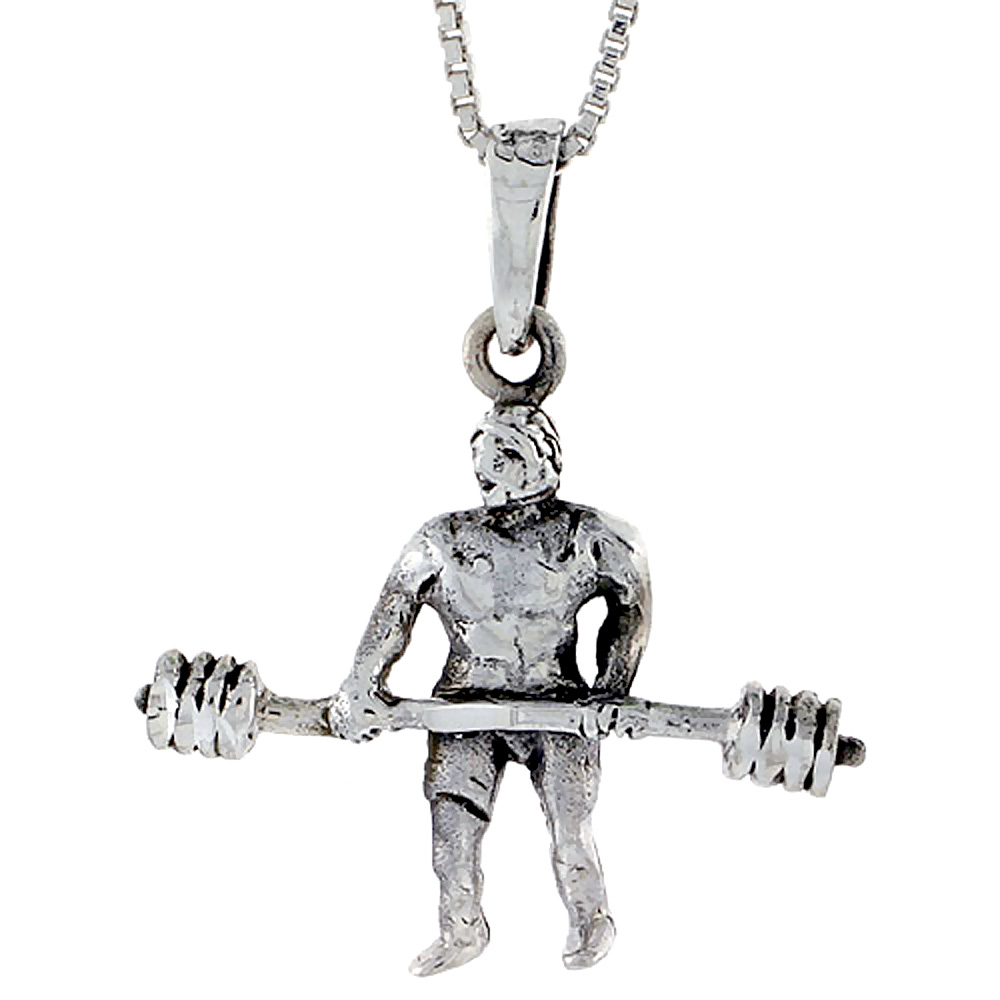 STERLING SILVER WEIGHTLIFTER PENDANT 1 3/8 INCH WIDE