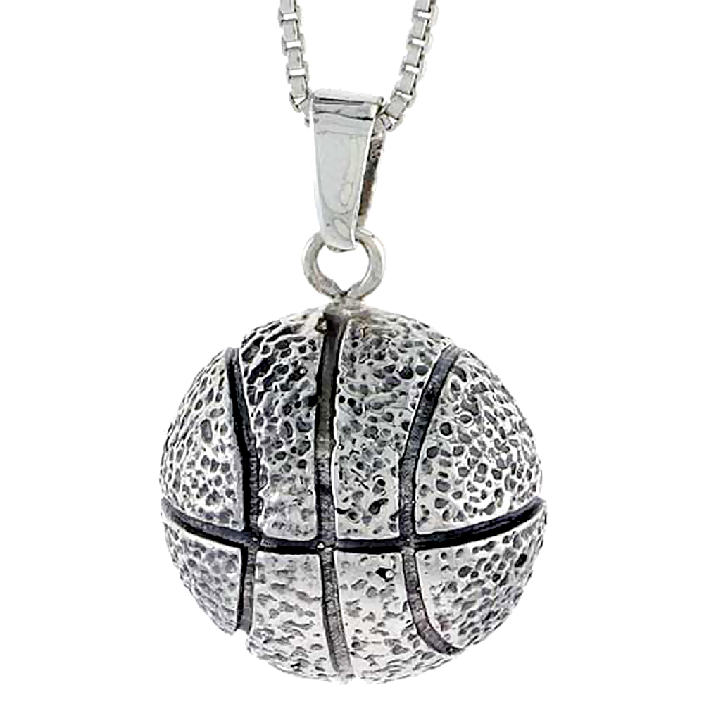 STERLING SILVER BASKETBALL PENDANT 1 1/16 INCH