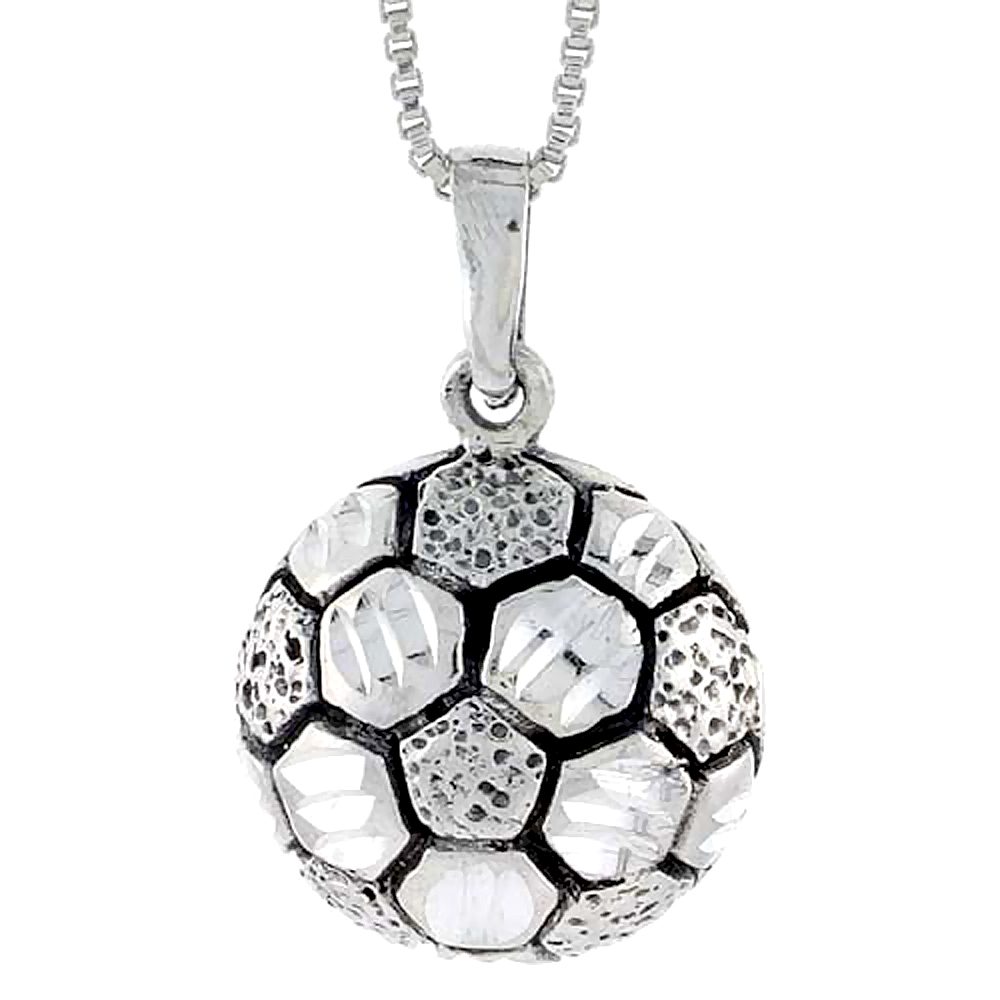 STERLING SILVER SOCCER BALL PENDANT 1 INCH