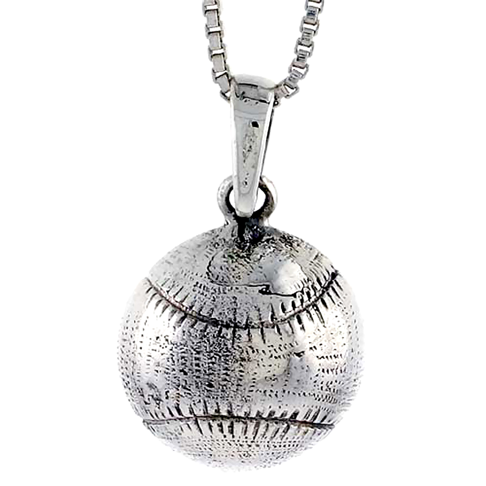 STERLING SILVER BASEBALL PENDANT 1 INCH