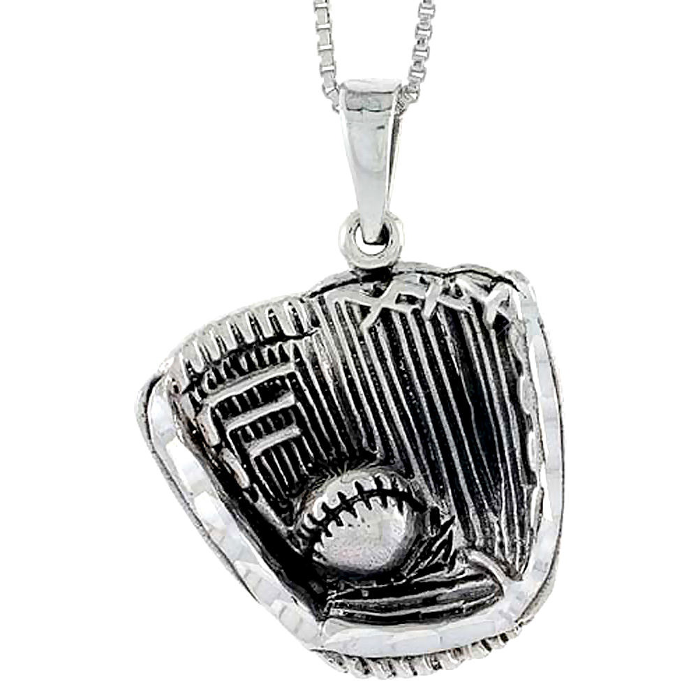 STERLING SILVER BASEBALL GLOVE AND BALL PENDANT 1 1/4 INCH