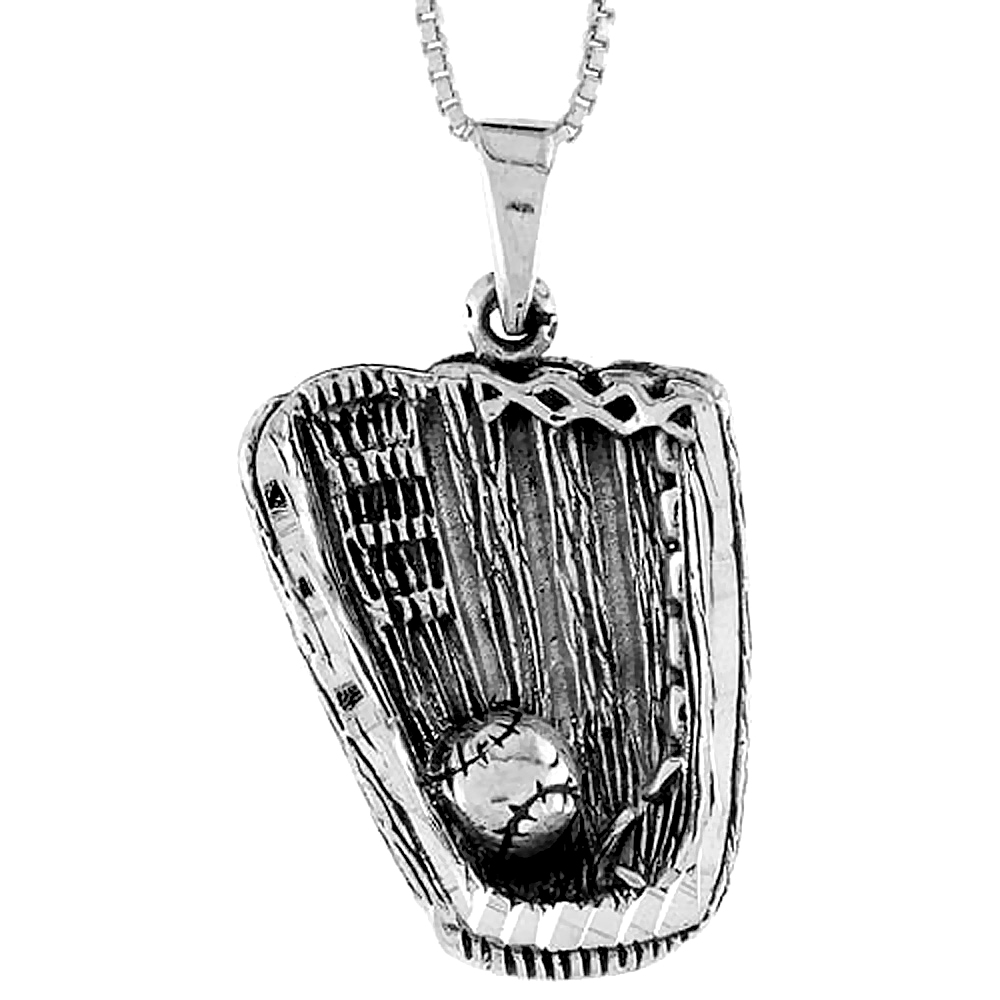 STERLING SILVER BASEBALL GLOVE AND BALL PENDANT 1 1/4 INCH