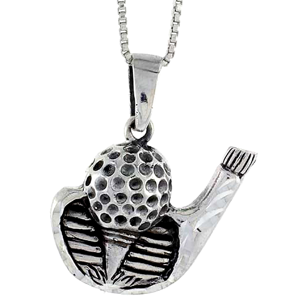 STERLING SILVER GOLF CLUB WITH BALL PENDANT 1 1/16 INCH